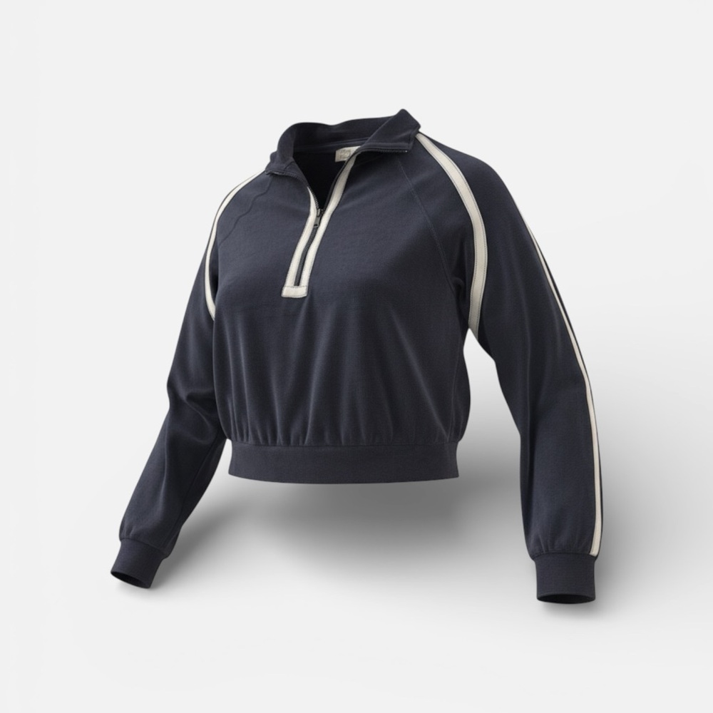 Stylish Navy and White Zip-Up Sweatshirt